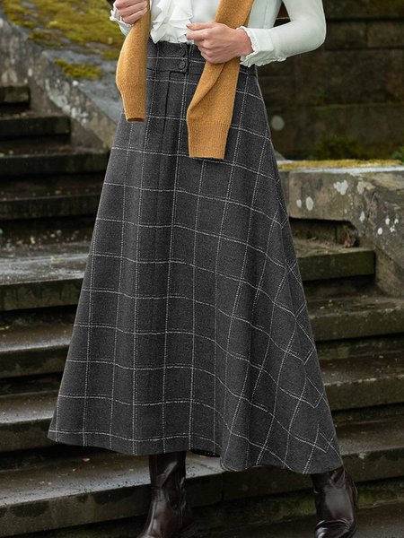 

Gonna Casuale a quadri di Misto Cotone, Nero, Skirts
