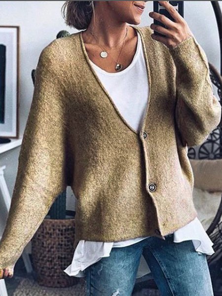 

Cardigan Abbottonato Scollo a V di Misto Cotone, Marrone, Cardigans
