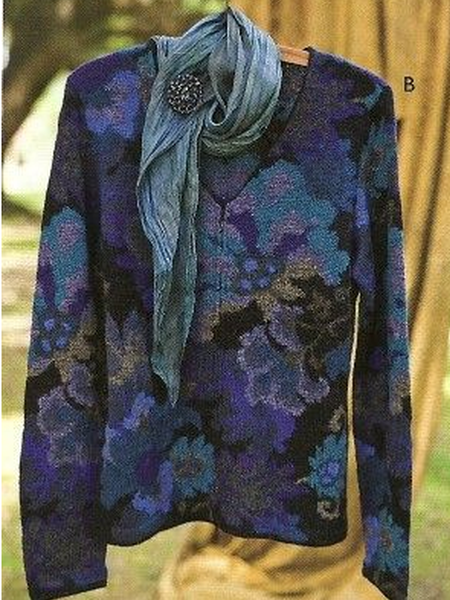 

Maglione a Scollo a V Stampato Vintage, Blu, Blouses & Shirts