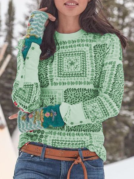 

Women Long Sleeve Cotton Casual Top, Army green, Tops