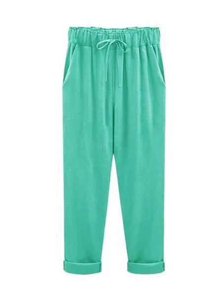 

taglia grande Solido Casuale Donna Pantaloni, Verde, Pants