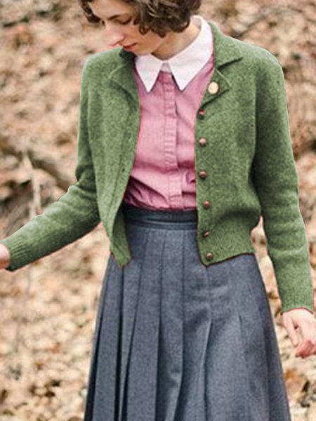 

Knitted Plain Vintage Sweater, Olive green, Sweaters