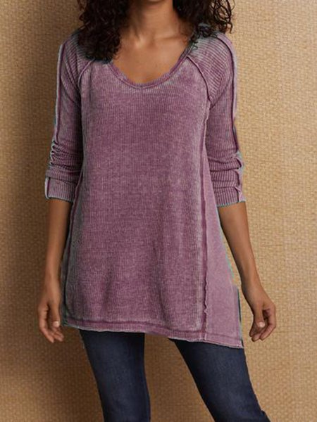 

Camicetta & Top Cotone Panelled con Scollo a V, Viola, T-Shirts
