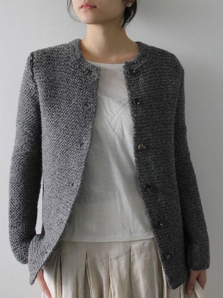 

Casual Green Knitted Sweater, Gray, Sweaters