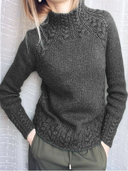 Solid Turtleneck Long Sleve Vintage Sweater