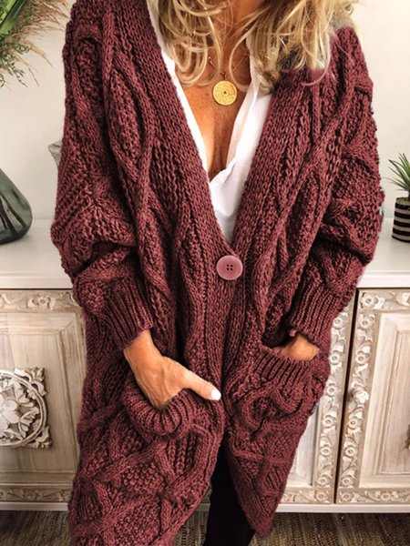 

Detailed Long-sleeve Knitted Cardigan, Deep red, Sweaters