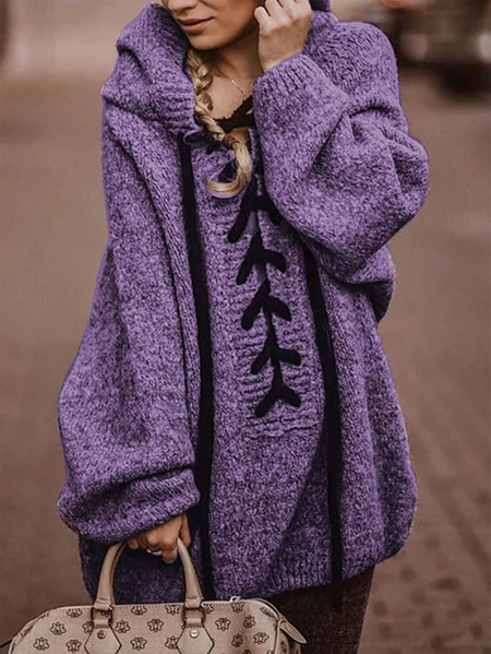 

Giacca Casuale Felpa con cappuccio Cotone Solido, Viola, Cardigans