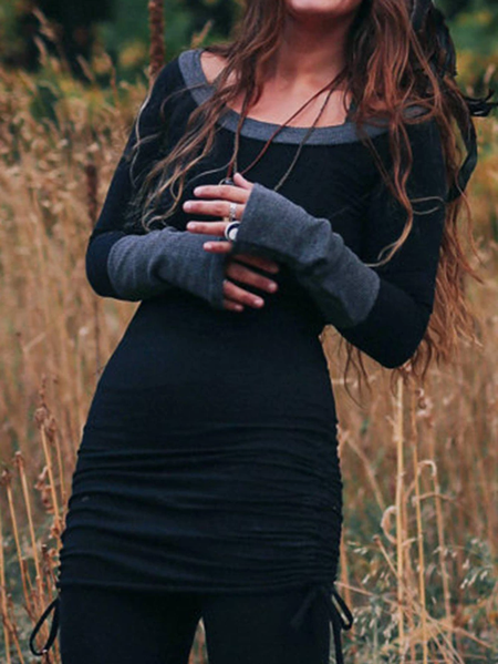 

Round Neck Long Sleeve Shirts & Tops, Black, Tops