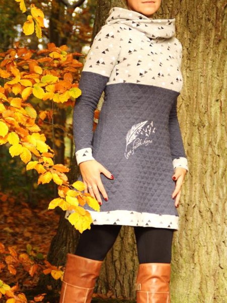 Casual Cotton-Blend Color-Block Dresses, Gray, Dresses