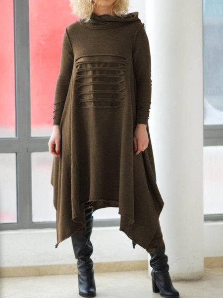 

Midi Abito Casuale con Cappuccio, Caffè, Casual Dresses