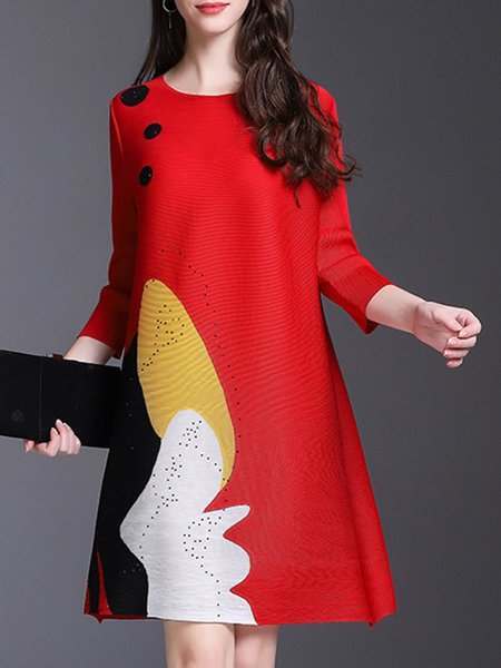 

Abstract Printed Shift Casual Midi Dress, Red, Midi Dresses