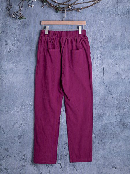 

Linen Casual Solid Natural Pants, Wine red, Pants
