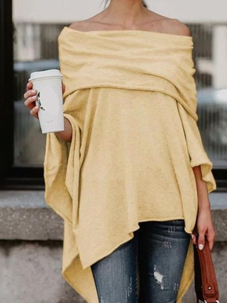 Batwing Solid Asymmetrical Casual Top Apricot/XXL