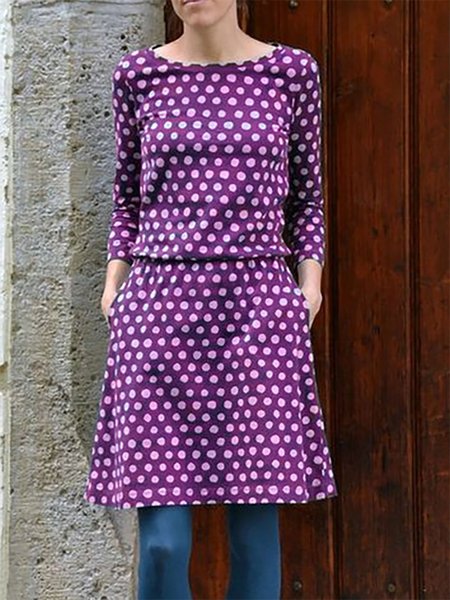 

Abito Casuale a Girocollo a pois, Viola, Knitwear