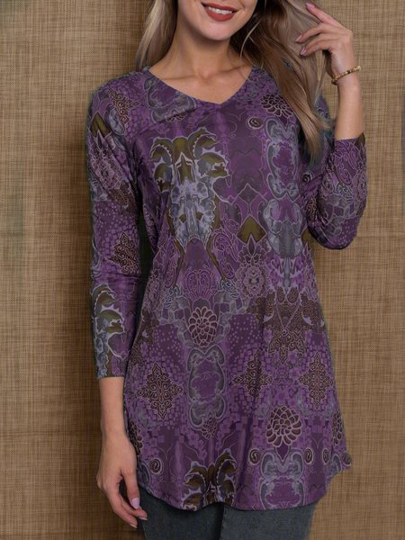 

Women Floral-Print Long Sleeve Sweet Tops, Purple, Tops