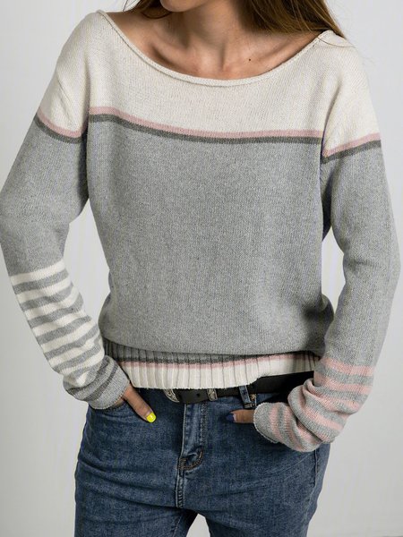 

Color-Block Long Sleeve Crew Neck Sweater, Green, Sweaters
