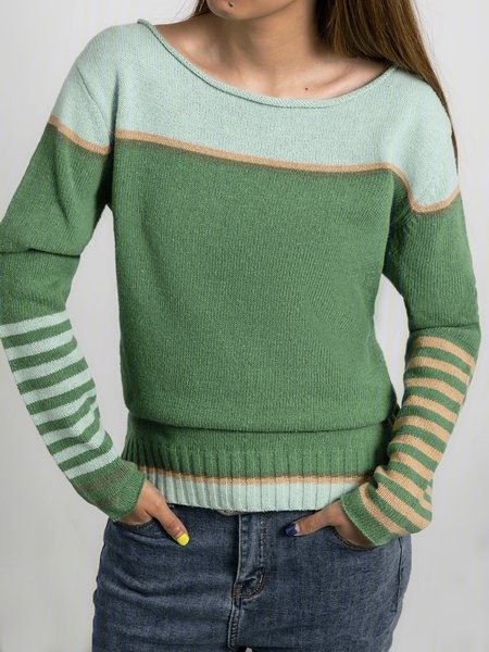 

Maglione Colore-block con Maniche Lunghe a Girocollo, Verde, Knitwear