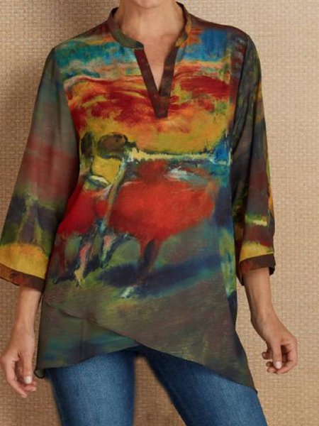 

Army Green Printed Cotton-Blend Long Sleeve Sweater, Tops