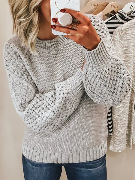 

Crew Neck Knitted Sweater Pullover, Light gray, Sweaters & Cardigans