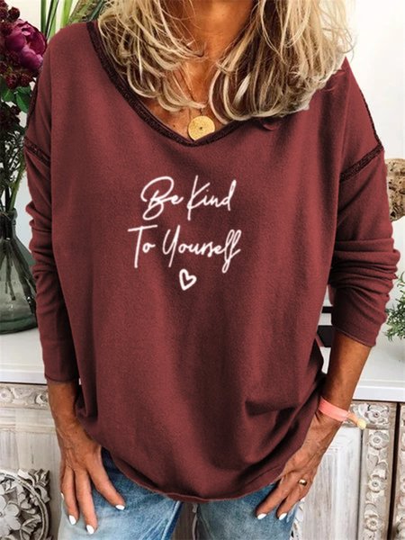 

Camicetta & Top Grigio Lettera Tesoro con Maniche Lunghe, Rosso scuro, T-Shirts