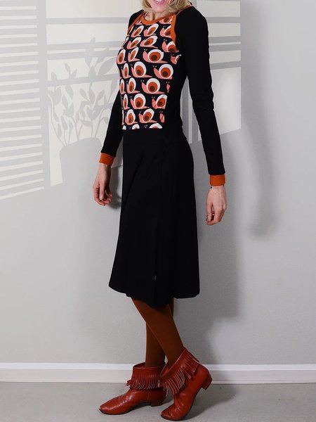 

A-Line Long Sleeve Snail Pattern Printed Knitting Dress, Black, Dresses
