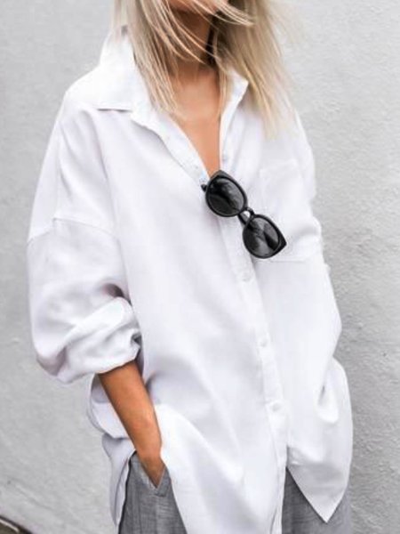 

Camicia Tinta unita a Maniche Lunghe Casuale, Bianco, Tops