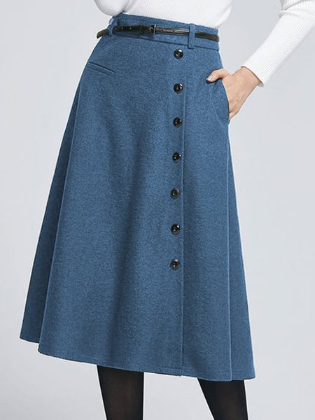 

Midi Gonna Verde Elegante di Misto Lana, Blu, Skirts
