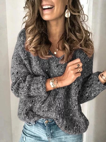 

Red V Neck Long Sleeve Sweater, Gray, Sweaters & Cardigans