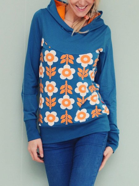 

Paneled Floral Printed Long Sleeve Sweatshirts, Light blue, Tops