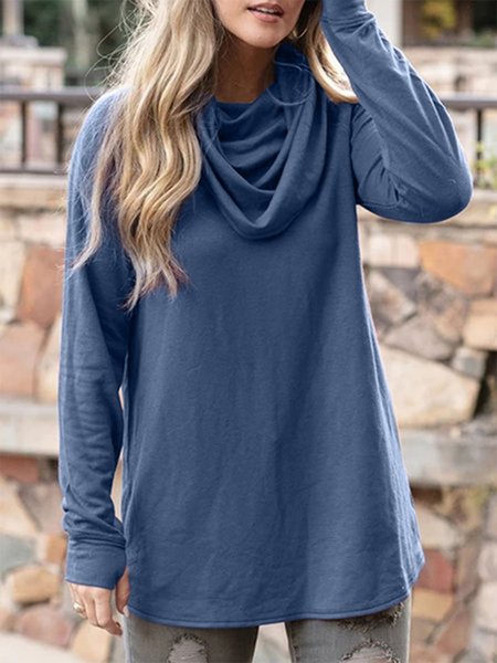 

T-shirt con Collo ad anello Vintage a Maniche Lunghe Casuale, Blu marino, Sweater