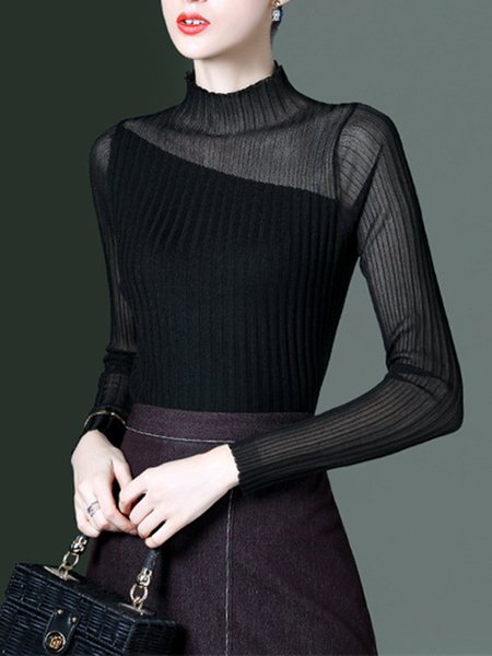 Stand Collar Guipure Lace Elegant Top, Brown, Tops