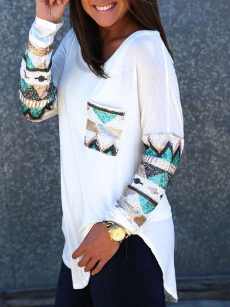 

T-shirt a Maniche Lunghe Casuale, Bianco, Hoodies & Sweatshirts