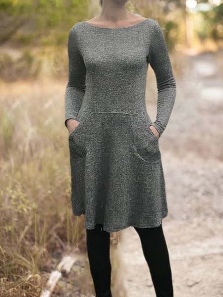 

Abito con Tasche Casuale, Grigio, Midi Dresses