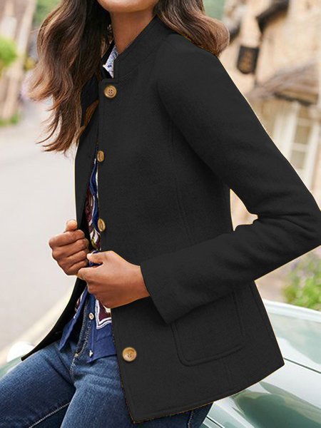 

Solid Jacket Vintage Pockets Blazer, Black, Jackets