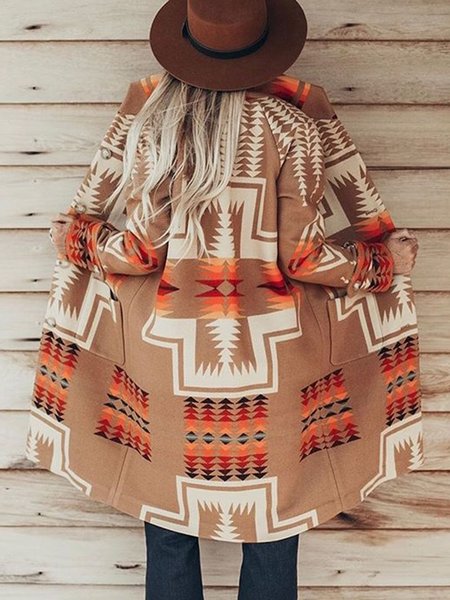 

Plus Size Khaki Vintage Long Sleeve Outerwear, Auto-Clearance