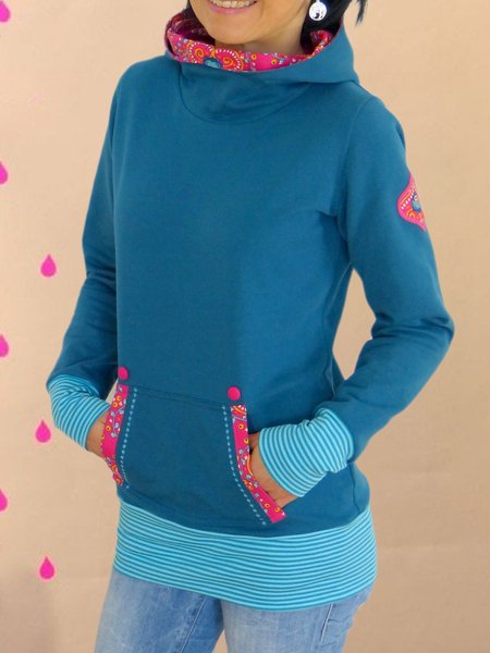

Felpa con cappuccio Stampata Floreale a Maniche Lunghe Casuale, Blu, Hoodies & Sweatshirts