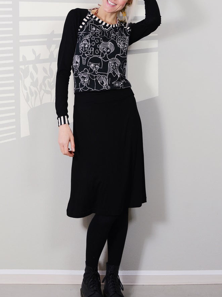 

Casual Printed Cotton-Blend Crew Neck Knitting Dress, Black, Dresses