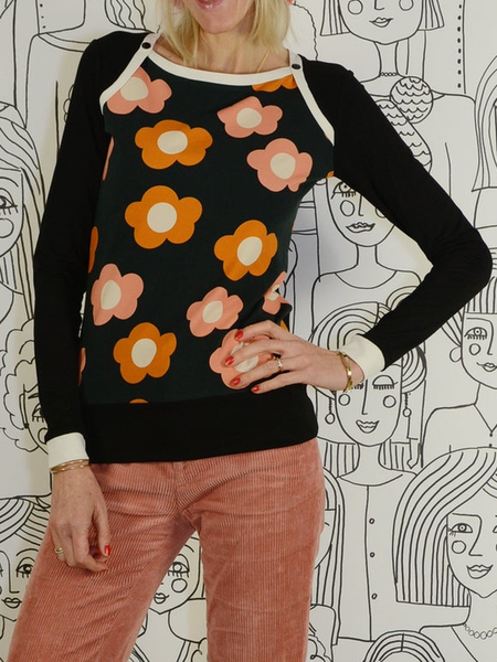 

Top Stampato Floreale Casuale di Misto Cotone, Nero, Blouses & Shirts