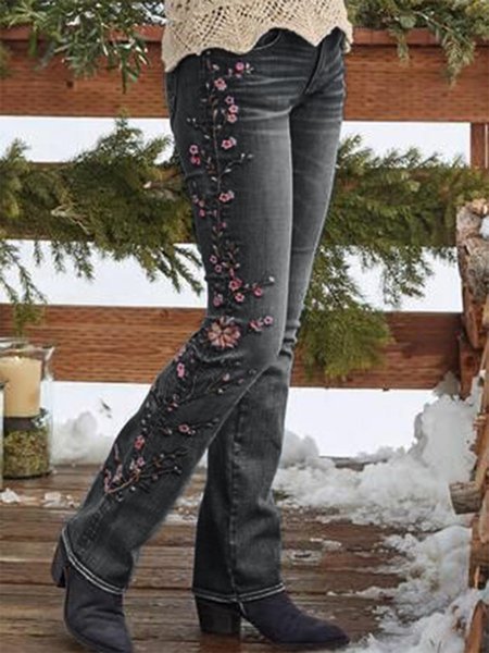 

Vintage Denim Floral Jeans, Deep gray, Bottoms