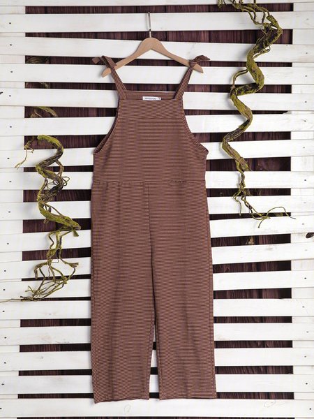 

Casual Striped Sleeveless Jumpsuits, Khaki, Jumpsuits＆Rompers