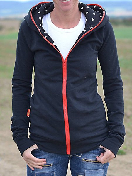 

Navy Blue Hoodie Casual Plus Size Outerwear, Auto-Clearance