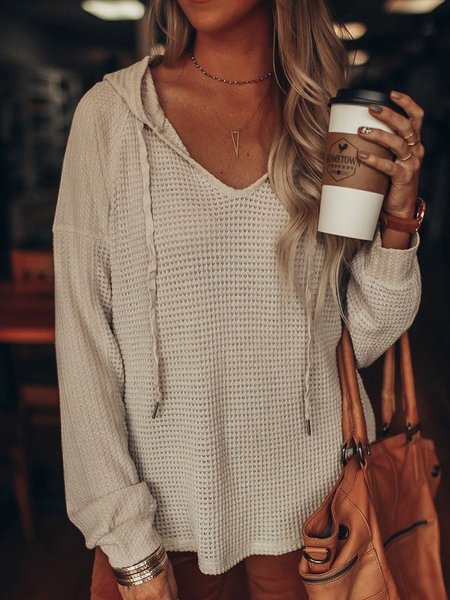 

Plus Size Casual Long Sleeve Hoodie Tops, Apricot, Hoodies&Sweatshirts