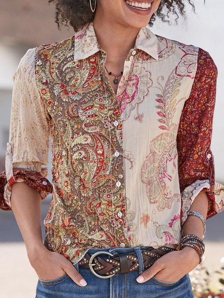 

Casual Paisley Cotton Blouse, Red, Tops