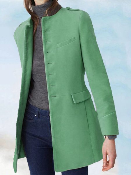 Solid Buttoned Long Sleeve Casual Blazer, Green, Coats