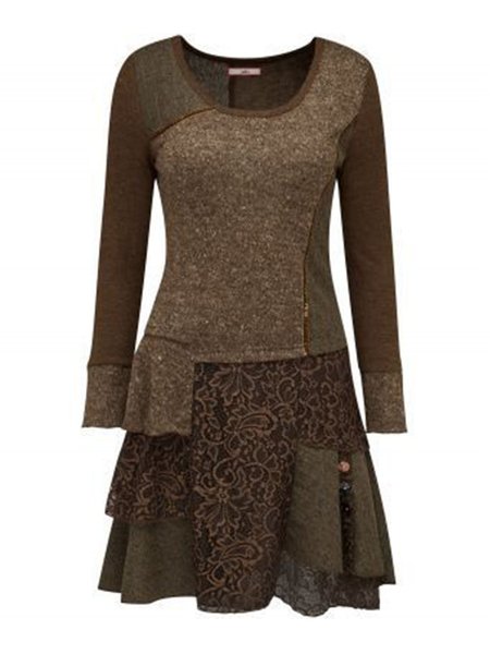 

Shift Long Sleeve Dresses, Brown, Dresses