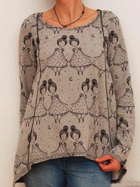 

Casual Shift Floral-Print Sweatshirt, Gray, Tops