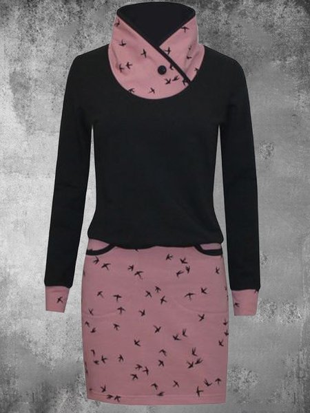 

Printed Cotton-Blend Long Sleeve Casual Dresses, Pink, Dresses