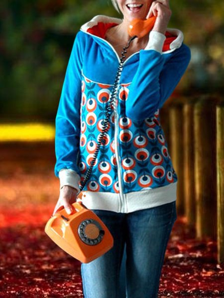 

Printed Long Sleeve Casual Hoodie Outerwear, Blue, Hoodies&Sweatshirts
