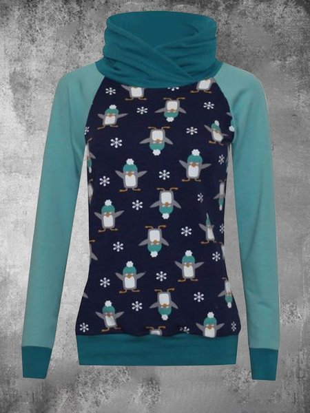 

Cotton-Blend Casual Printed Sweatshirt, Blue, Tops