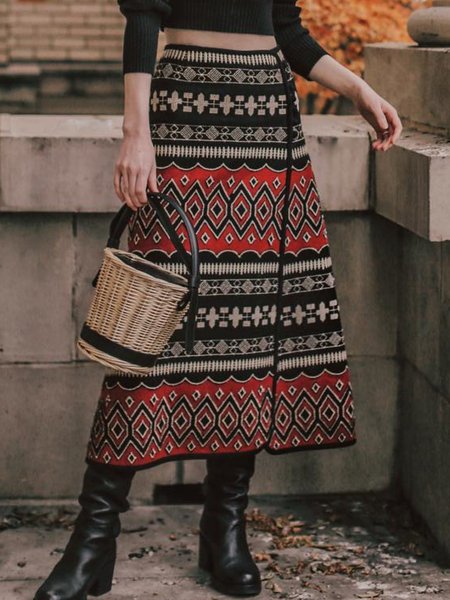 

Plus Size Vintage Skirt, Red, Bottoms